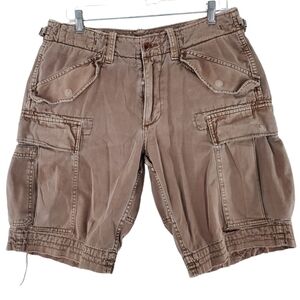 Polo Ralph Lauren Cargo Shorts Men 31 Brown Khaki Heavyweight Distressed (33x11)